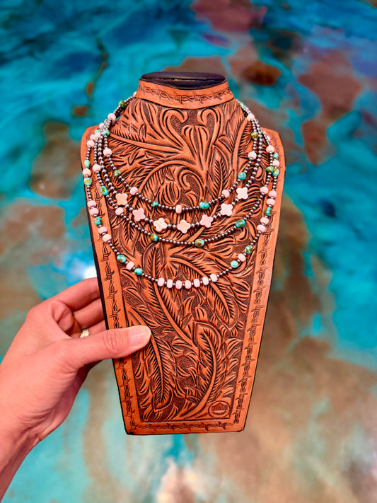 Jaci Stack – Rare Sonoran Gold Turquoise & Pink Conch Necklaces