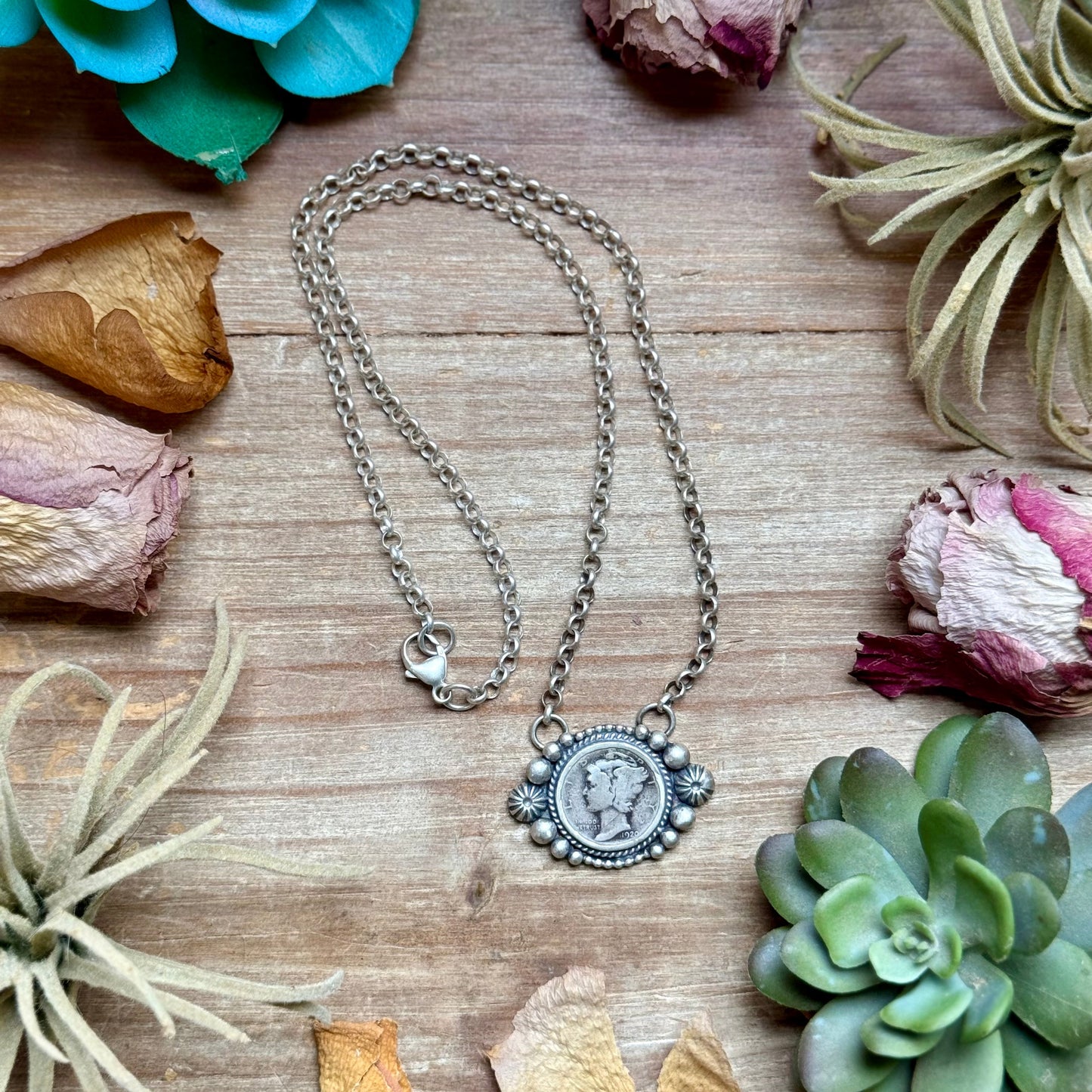 94 - Sterling Silver Mercury Dime Fixed Chain Necklace by Jason Ogg