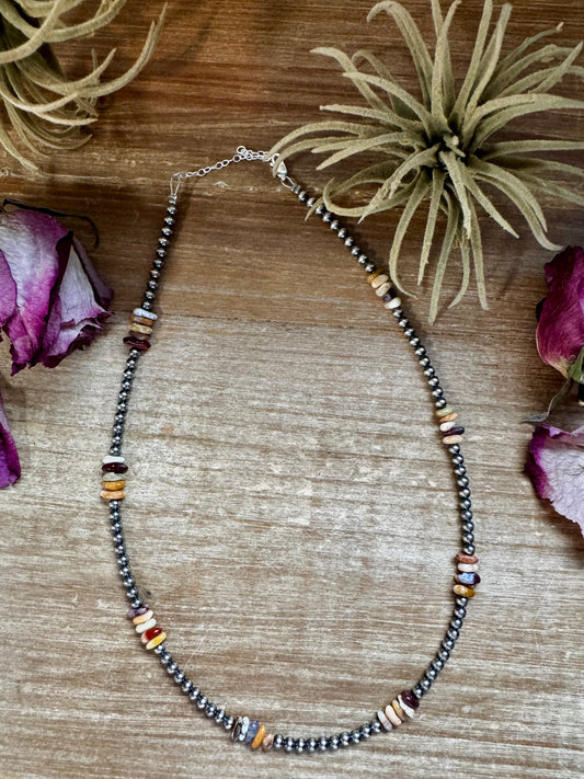 Sterling silver pearl necklace with Nevada opal nugget beads, handmade by The Bijoux FAB in the USA