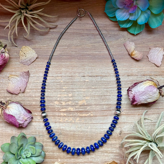 Lapis Rondelle & Hematite Necklace – 22"