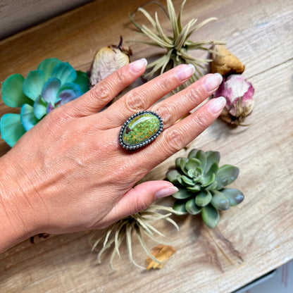 Mj Ring - Sterling Silver Green Turquoise Adjustable