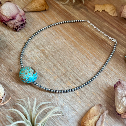Rare Mine 8 Turquoise & Sterling Silver Pearl Necklace