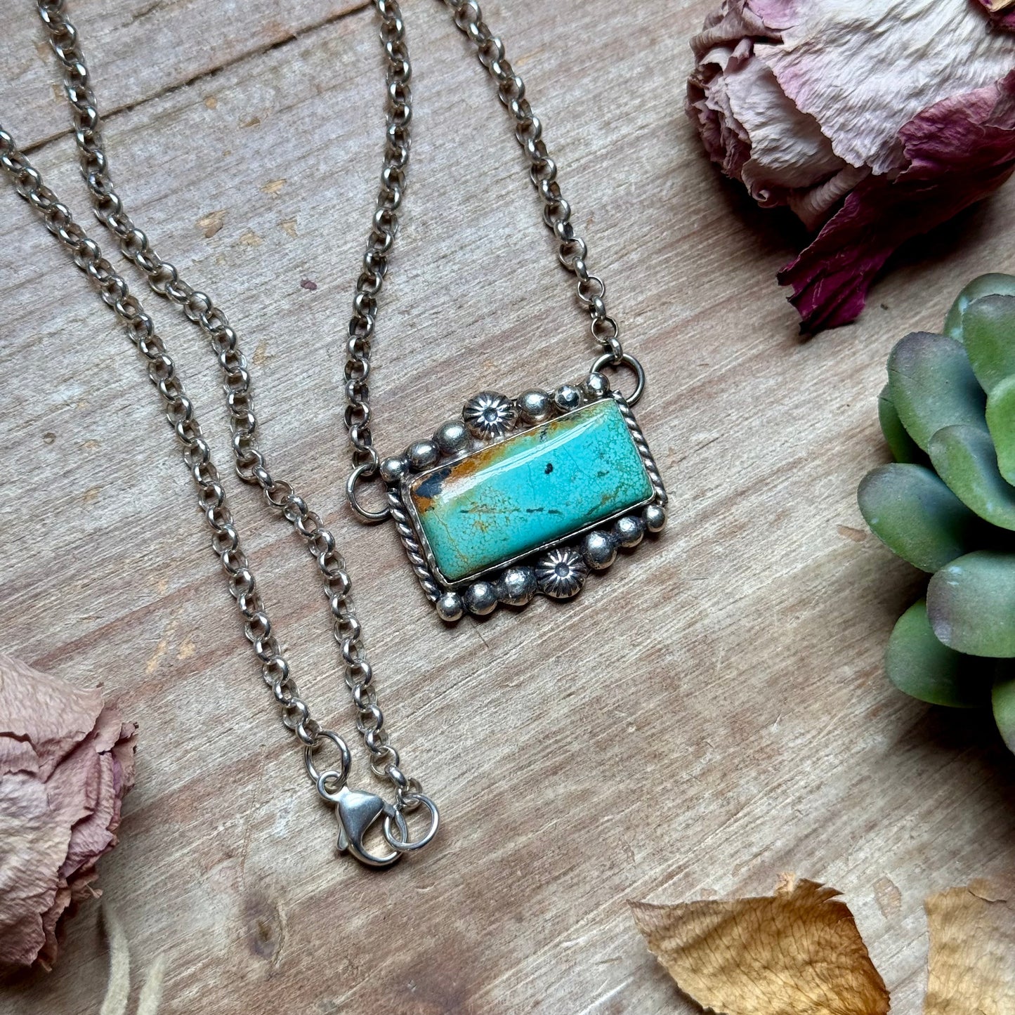 103 - Sterling Silver Blackjack Turquoise Bar Necklace by Jason Ogg
