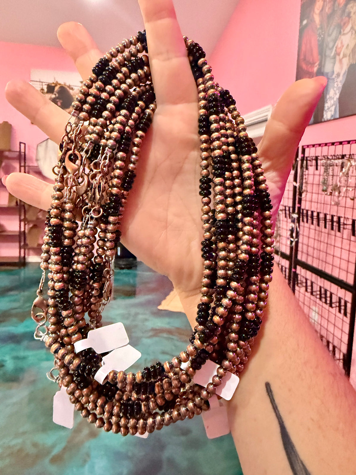 5mm Copper-Plated Brass & Stone Beaded Necklace – Final Sale