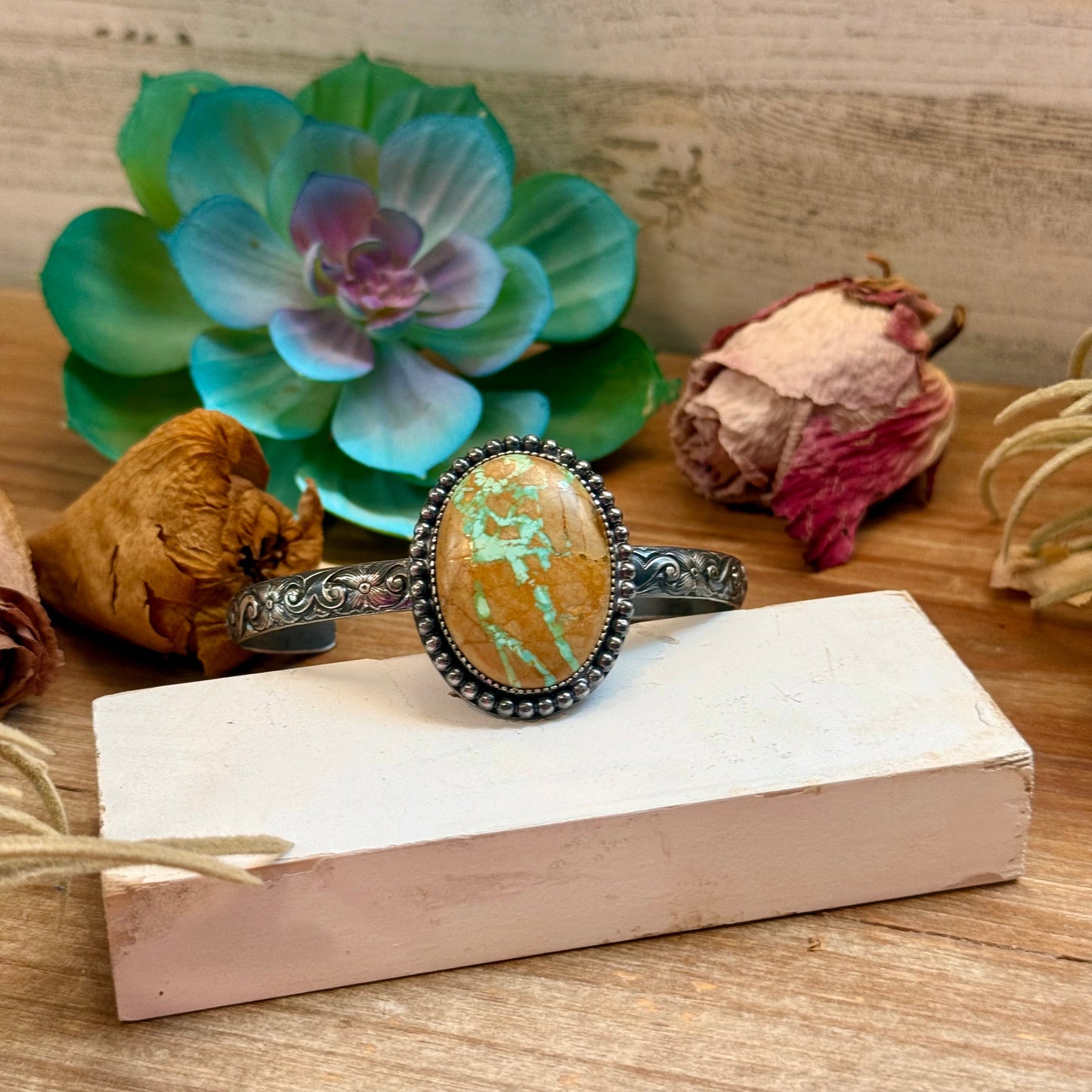 Large Royston turquoise sterling silver cuff handmade by The Bijoux FAB in-house silversmith MJ

