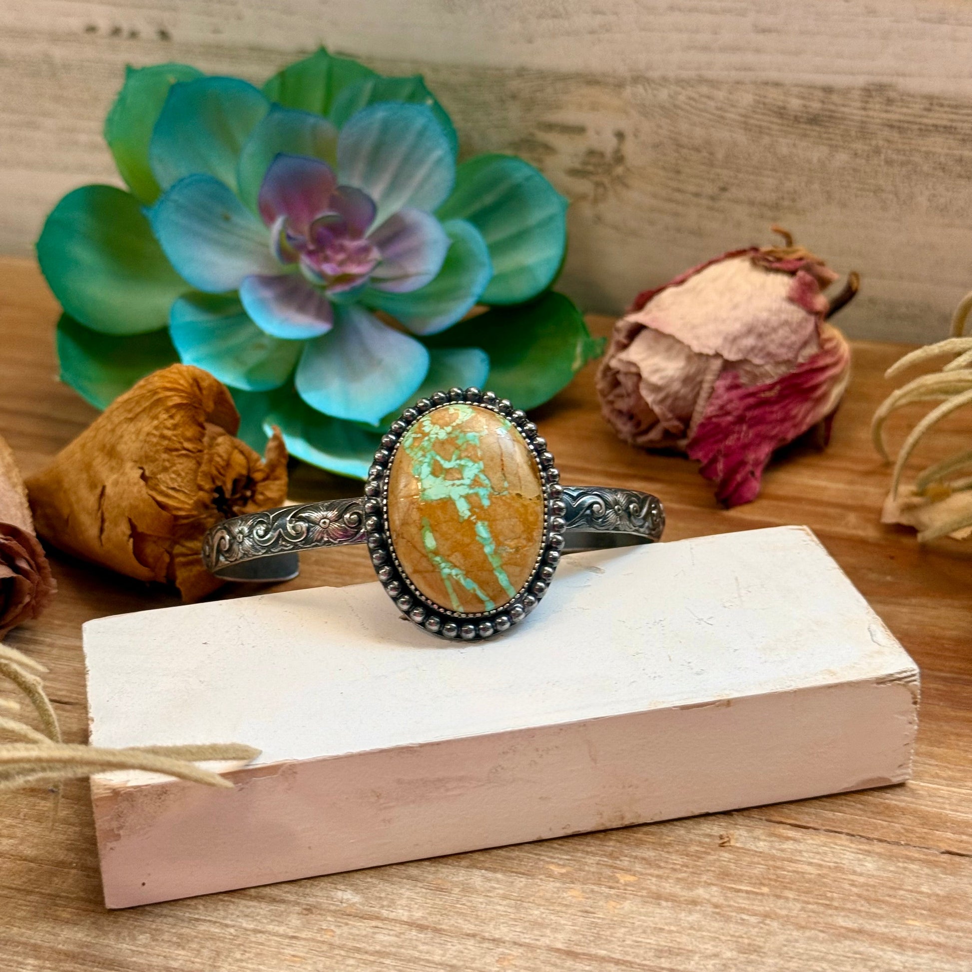 Large Royston turquoise sterling silver cuff handmade by The Bijoux FAB in-house silversmith MJ
