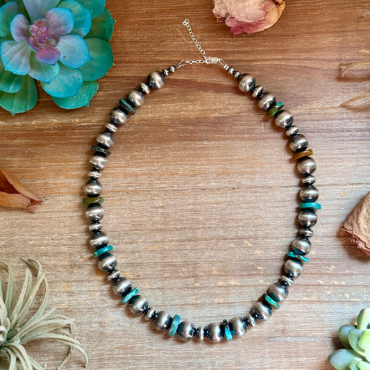 Turquoise Rondelle & Sterling Silver Pearl Statement Necklace