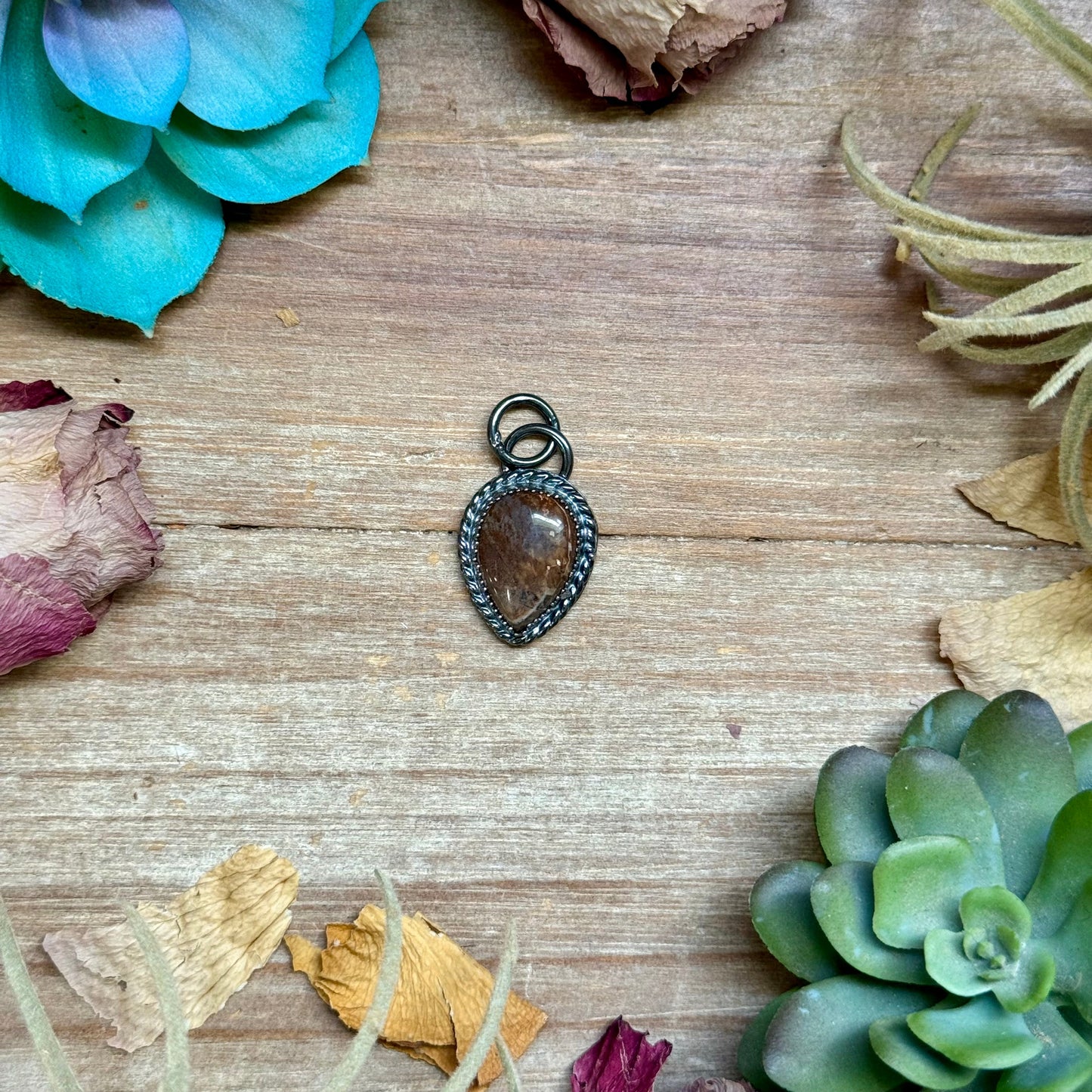 Brown Wild Horse teardrop sterling silver charm with free sterling silver necklace handmade by The Bijoux FAB