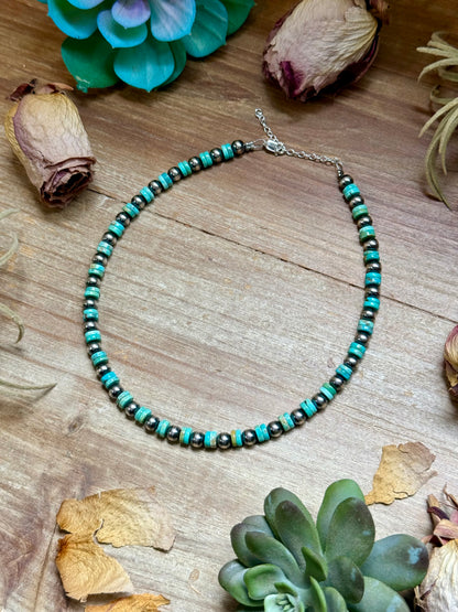 Sterling Silver Pearl & Heishi Choker – 14" + Extender – 6mm