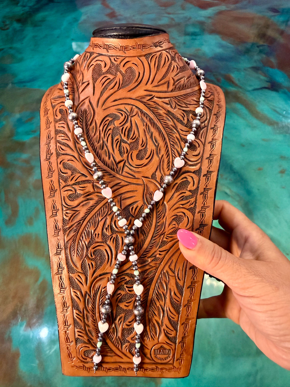 One Time Pieces – Pink Conch & Panoma Double-Drop Lariat Necklace