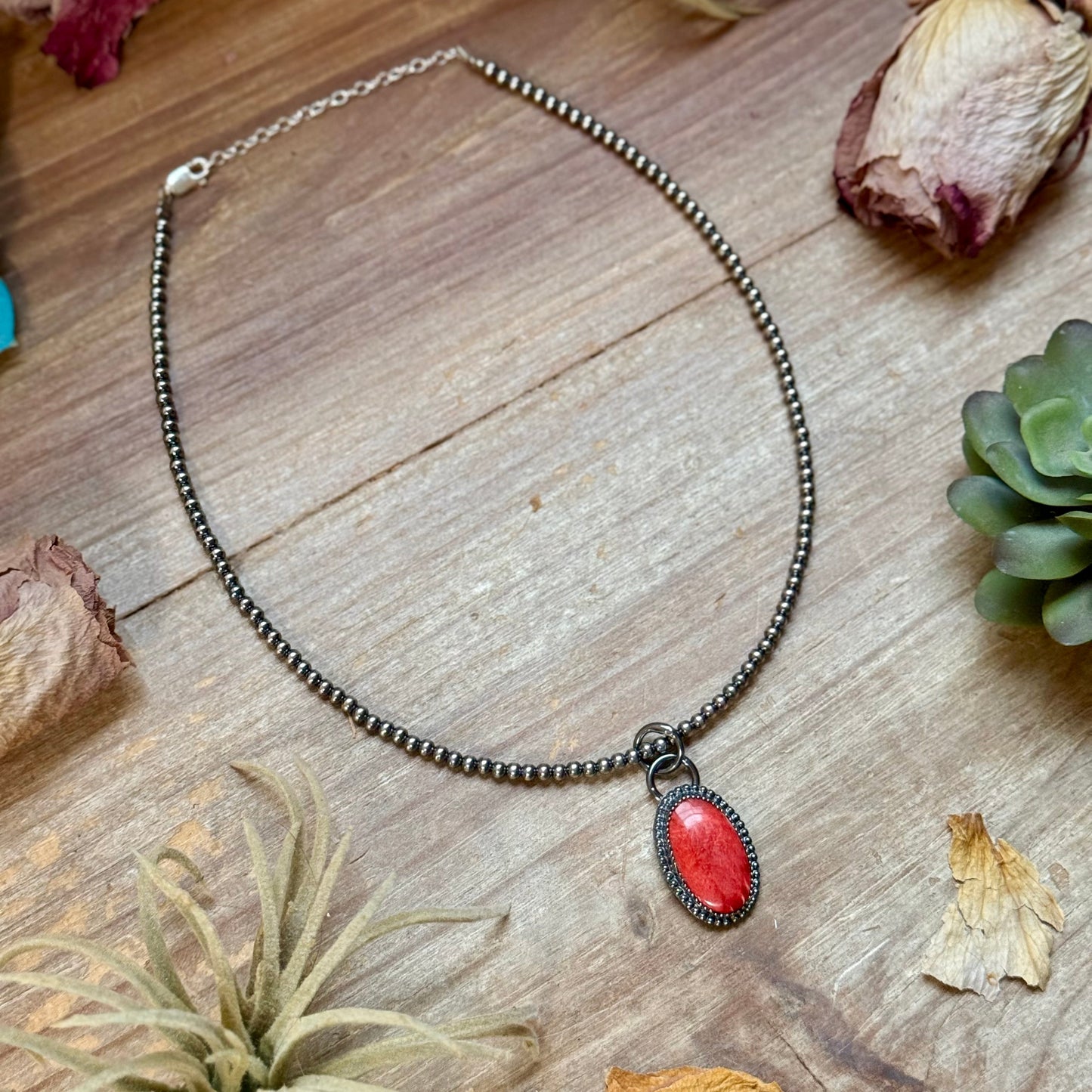 FREE Sterling Silver Pearl Necklace + MJ Oval Red Spiny Oyster Pendant
