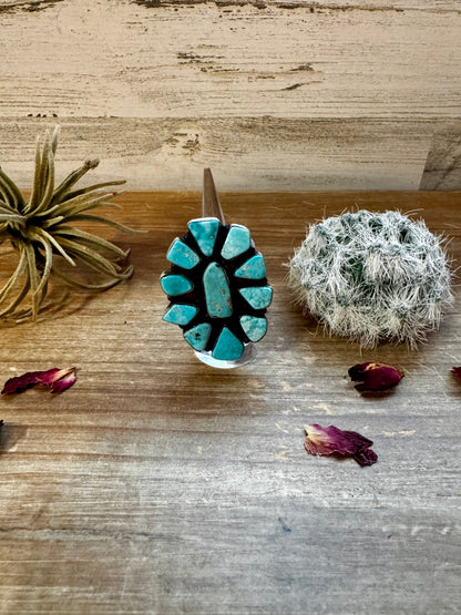 Big ring- size 7.5- Sonoran turquoise ring and sterling silver