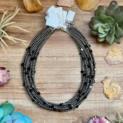 15” Black Onyx Star Necklace – Sterling Silver Pearls