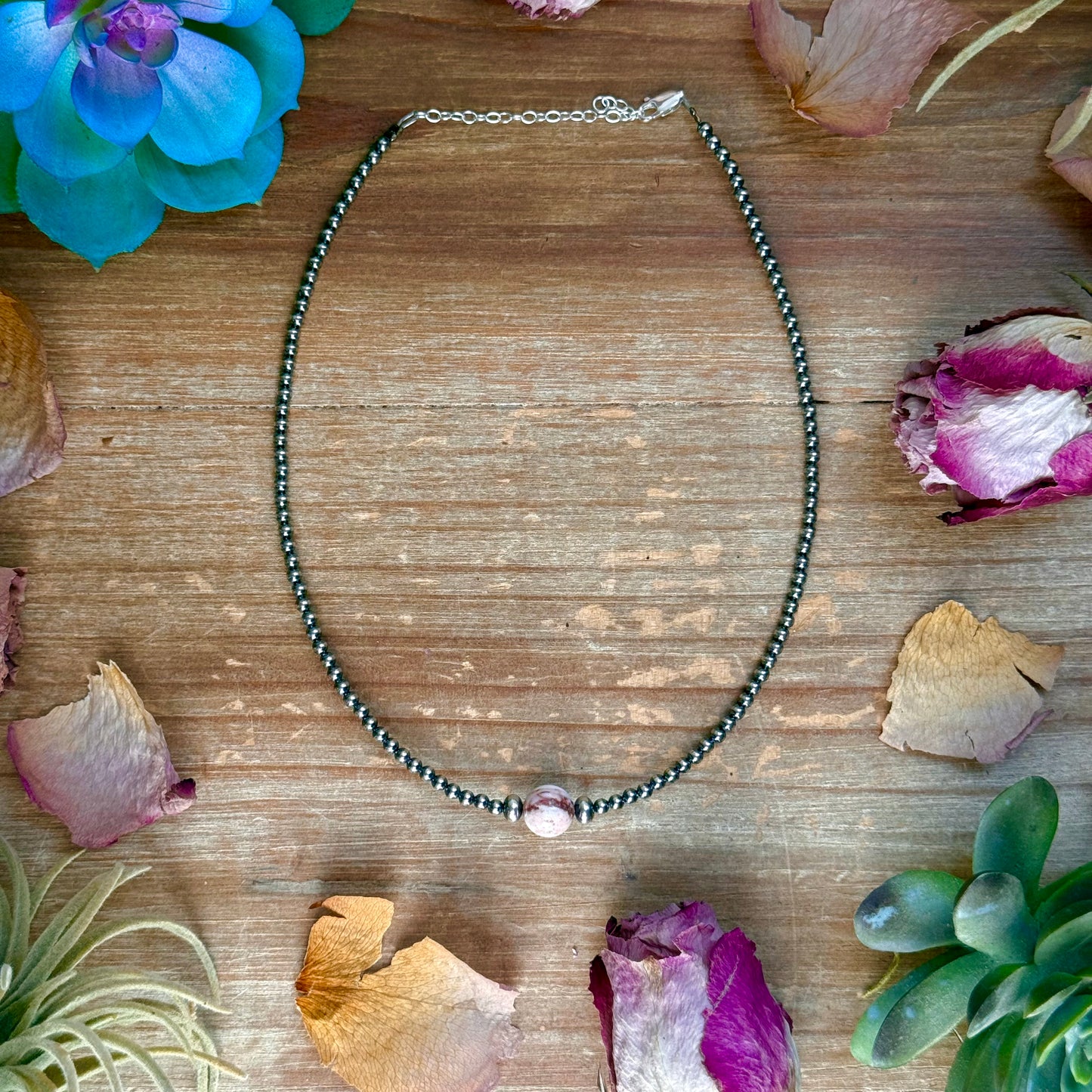 14 inch Wild Horse choker with 3mm sterling silver pearls and extender handmade by The Bijoux FAB