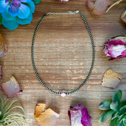 14 inch Wild Horse choker with 3mm sterling silver pearls and extender handmade by The Bijoux FAB