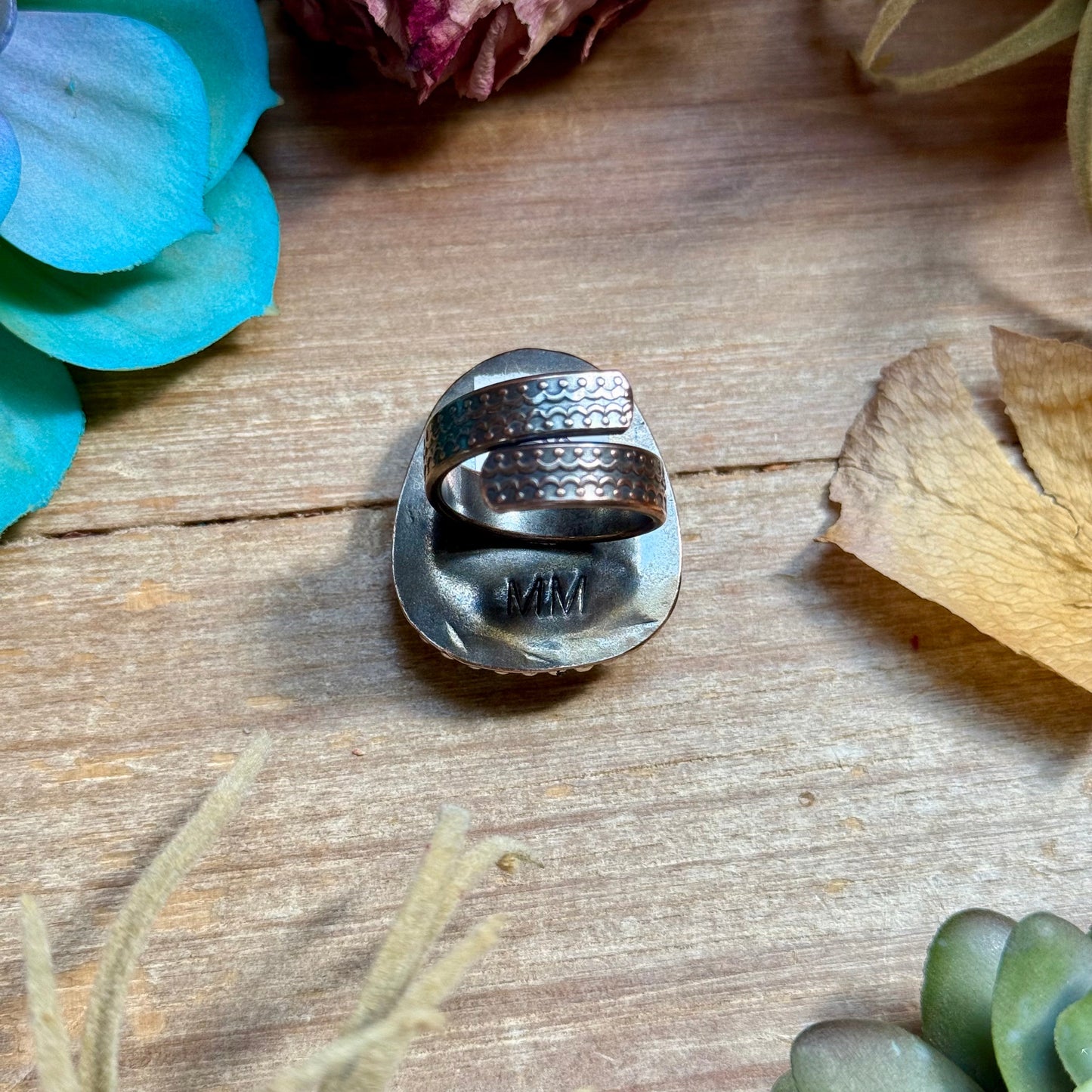 MJ Ring - Copper & Sterling Silver Blue Turquoise Adjustable