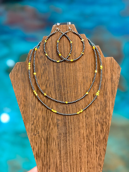 palomino turquoise jewelry stack necklace and hoop earrings layered set sterling silver USA made