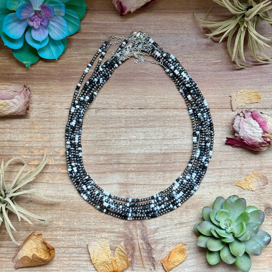 USA made sterling silver and faceted zebra jasper necklace 3mm 19 inch extender handmade unique jewelry