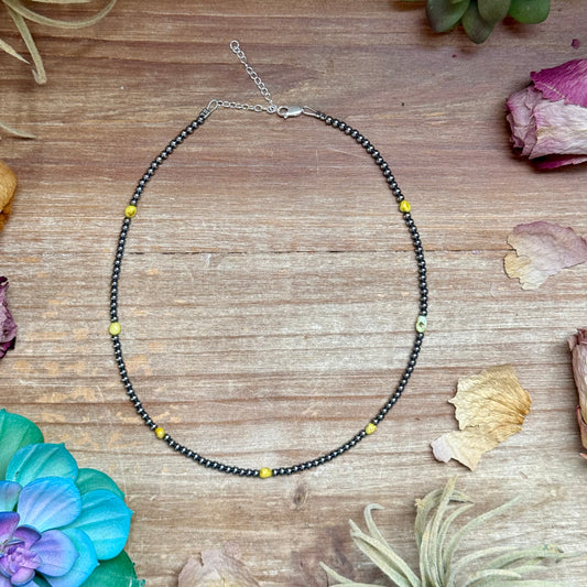 15 inch palomino turquoise necklace with 3mm sterling silver pearls handmade in the USA by The Bijoux FAB