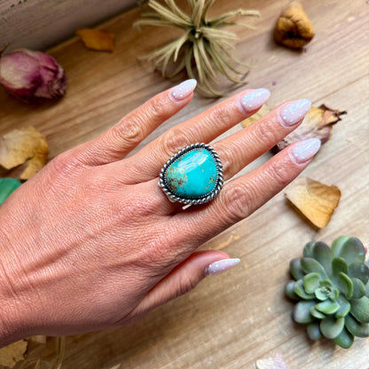 turquoise free form adjustable sterling silver ring handmade in USA