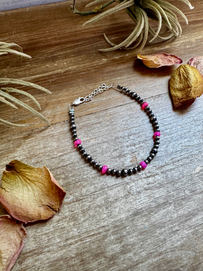 Pink Opal & Sterling Silver Pearl Bracelet
