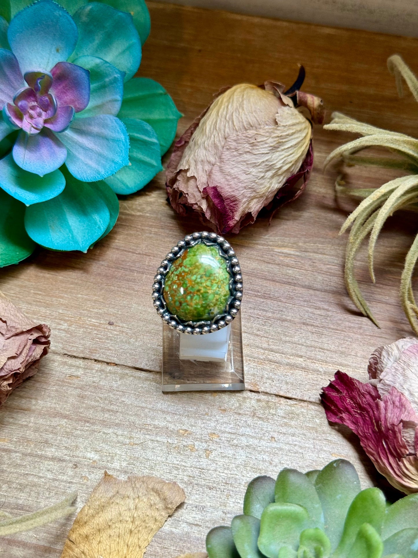 MJ Green Turquoise Sterling Silver Ring – Adjustable Free Form