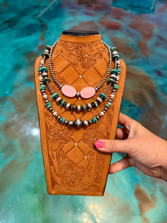 Jaci Collection – Pink Conch & Turquoise Sterling Silver Necklaces