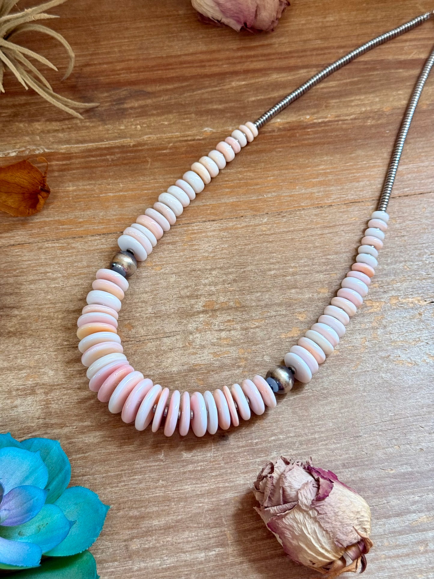 22-Inch Graduated Pink Conch & Sterling Silver Pearl Necklace