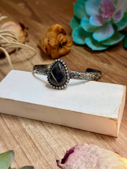 MJ Black Jack Turquoise Sterling Silver Cuff