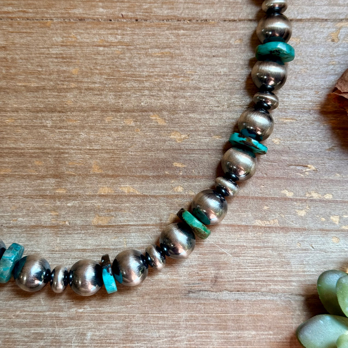 Turquoise Rondelle & Sterling Silver Pearl Statement Necklace