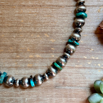 Turquoise Rondelle & Sterling Silver Pearl Statement Necklace