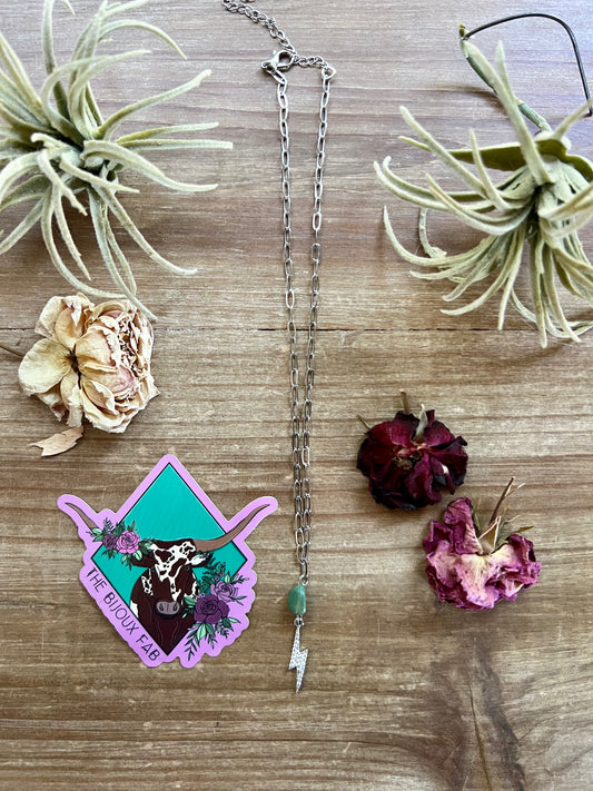 Chain choker bolt with nugget turquoise and rhinestone