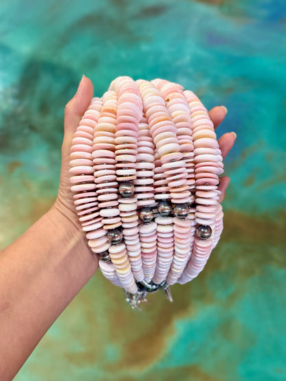 22-Inch Graduated Pink Conch & Sterling Silver Pearl Necklace