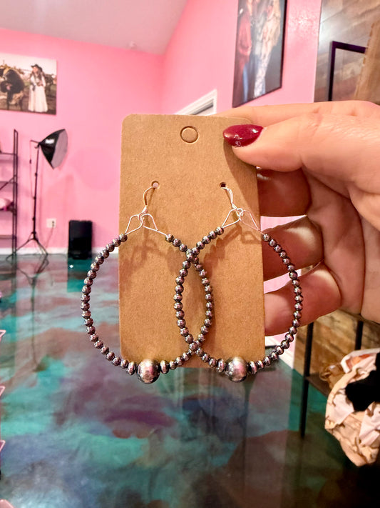 All-Sterling Silver Pearl Hoop Earrings - 8mm Middle