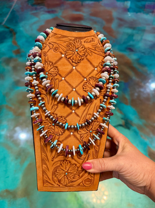 Jaci Stack – Purple Spiny Oyster, Turquoise & Freshwater Pearl Necklaces