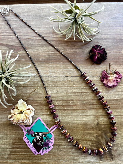 26 inch long fall necklace with purple spiny and shell Western jewelry