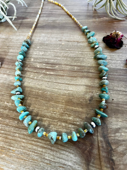 24 inch neckalce green turquoise, shell and Navajo