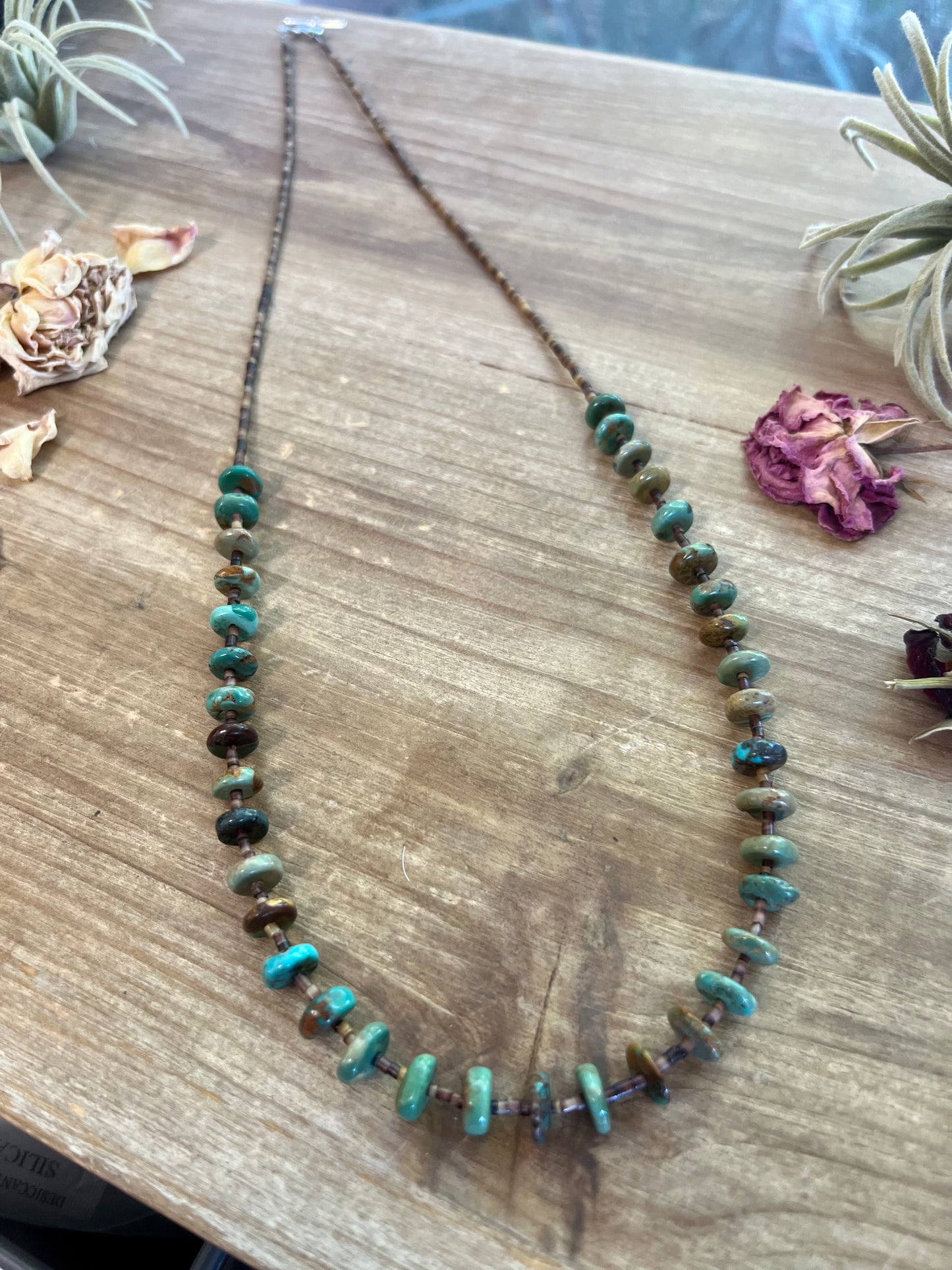 Green rondelle turquoise necklace with shells - fall collection