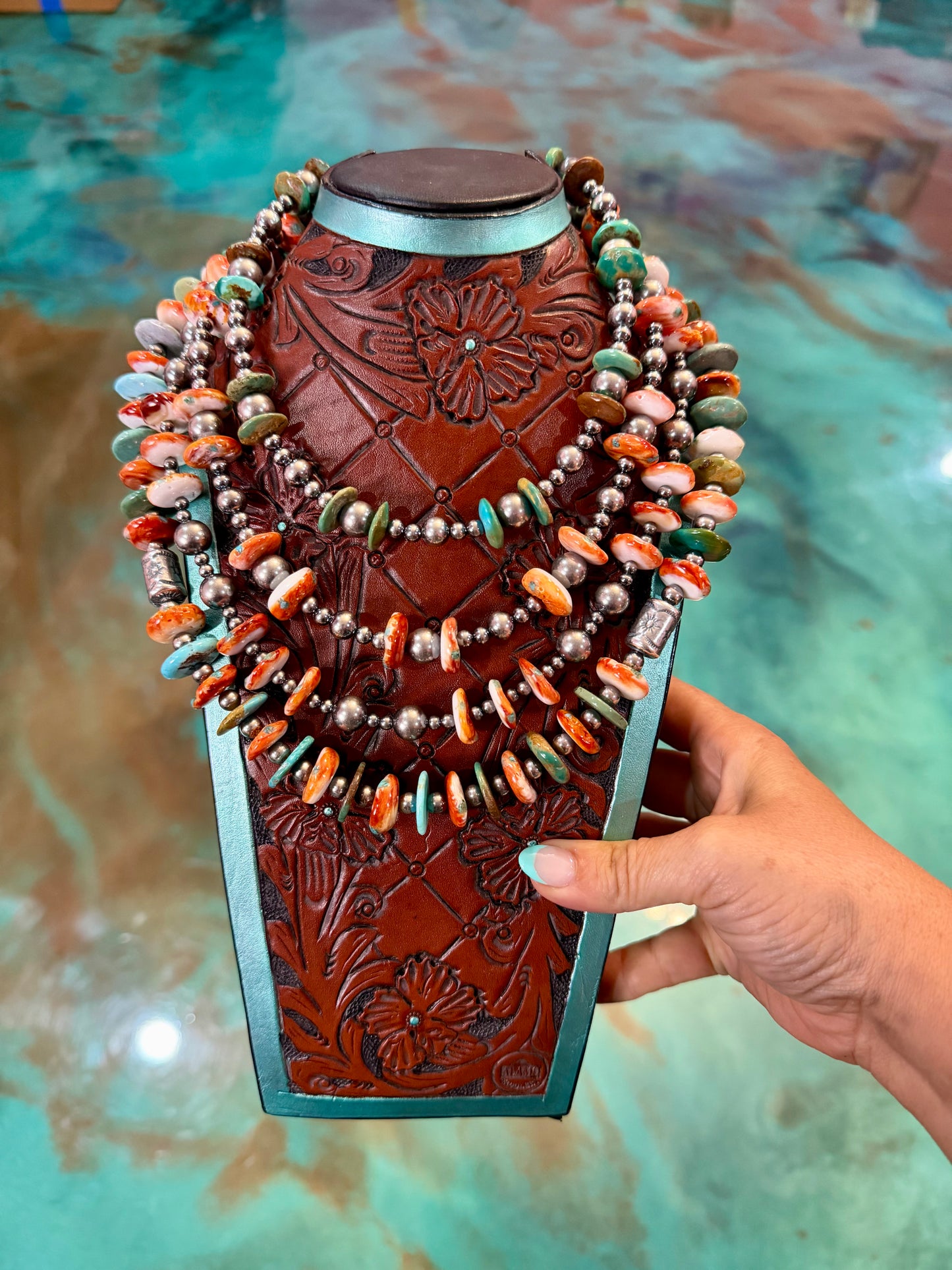 Jaci Fall Collection Four-Necklace Turquoise & Orange Spiny Oyster Stack