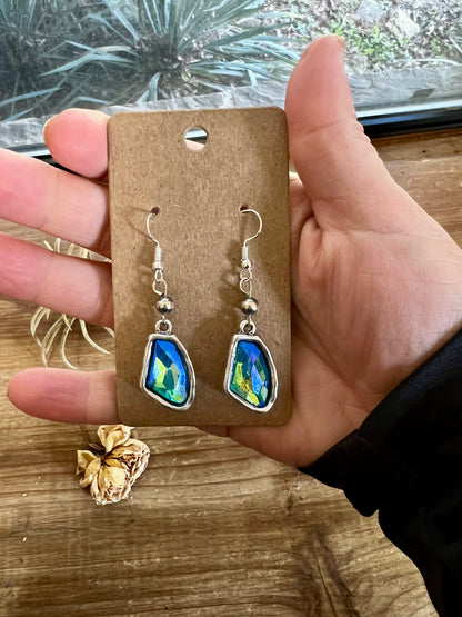 Blue/green dangle and Sterling Silver Pearls earrings - cowgirl earrings