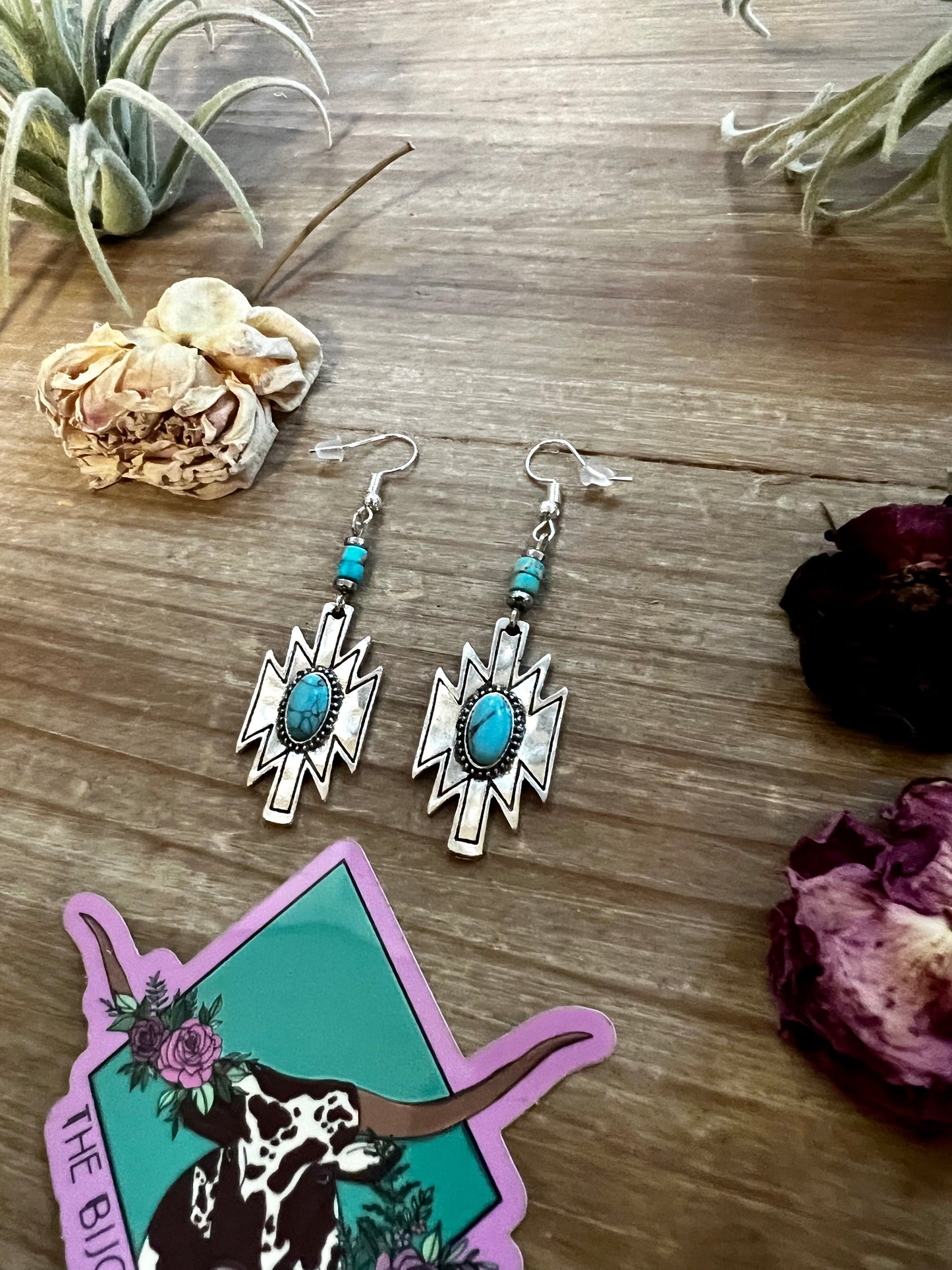 Aztec turqoise magnesite dangle earrings