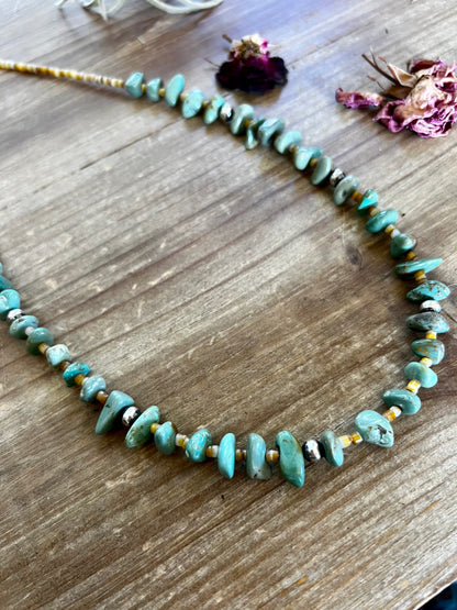 24 inch neckalce green turquoise, shell and Navajo