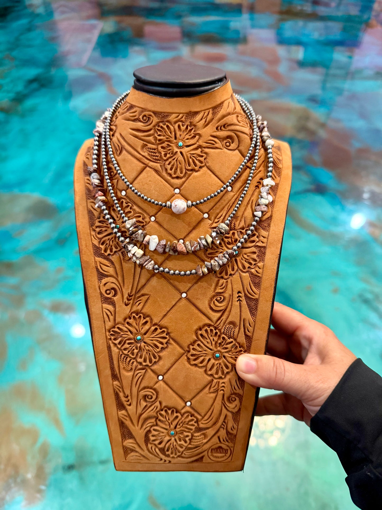 wild horse stone necklace stack 3 piece layered sterling silver handmade USA jewelry