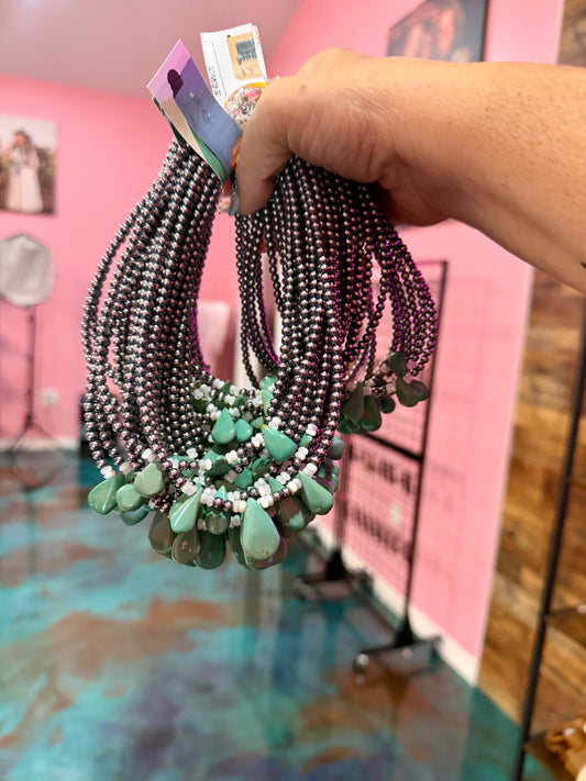 Turquoise Teardrop & Freshwater Pearl Necklace