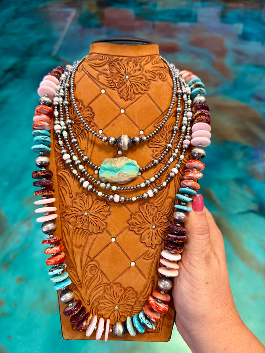 Jaci Stack – Colorful Spiny Oyster, Turquoise & Sterling Silver Necklaces
