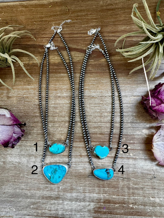 Sterling Silver Choker with Turquoise Pendant – 13”