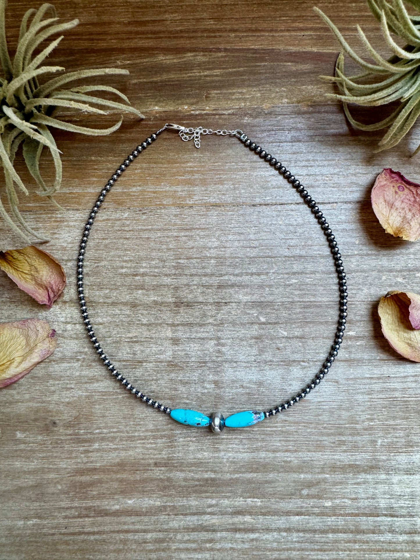 15-Inch Sterling Silver Pearl & Blue Turquoise Torpedo Choker