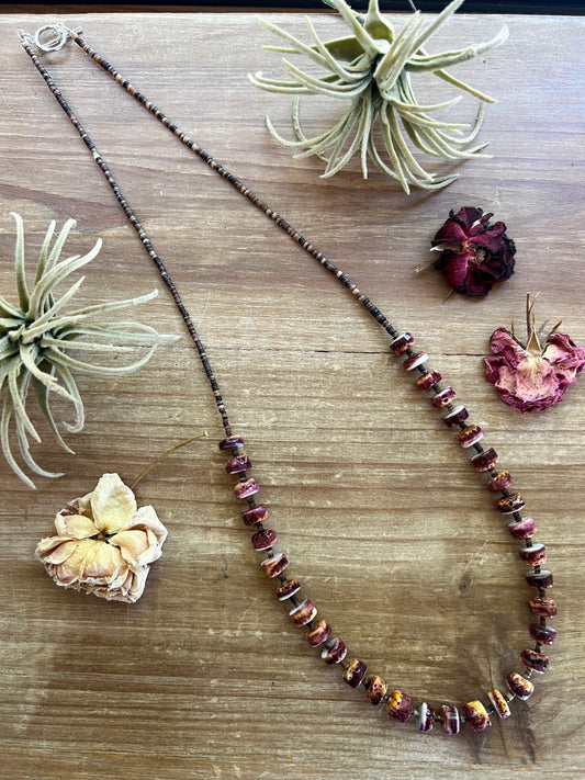 26 inch long fall necklace with purple spiny and shell Western jewelry