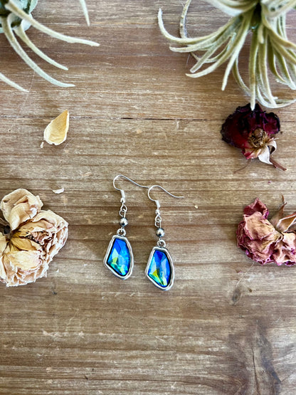 Blue/green dangle and Sterling Silver Pearls earrings - cowgirl earrings