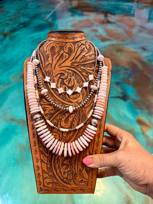 Pink Conch Floral Sterling Silver 4-Piece Necklace Stack